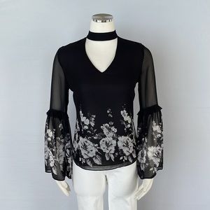 NWOT WHBM Floral Blouse Sheer Bell Sleeves 0
